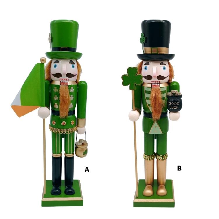 38cm Holz Grün Shamrock Nussknacker Designs Figur St. Patricks Day Figuren Irisches Festival Soldatenfigur für Sammler