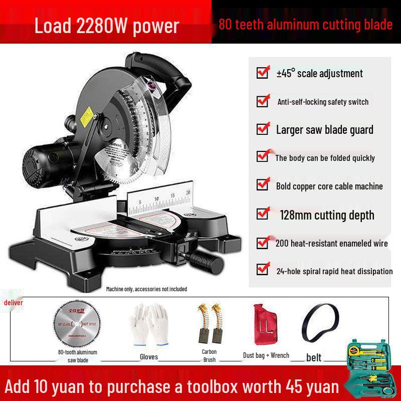 High Precision 10" Aluminum Alloy Miter Saw, 45º Multifunctional Cutting Machine