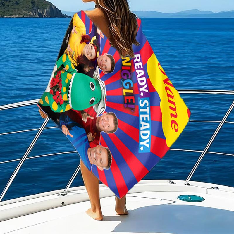 1PC Custom Name Beach Towel Ready Wiggle Beach Towel, Suitable for Camping, Travel, Beach Accessories, Super Absorbent, Family Gift