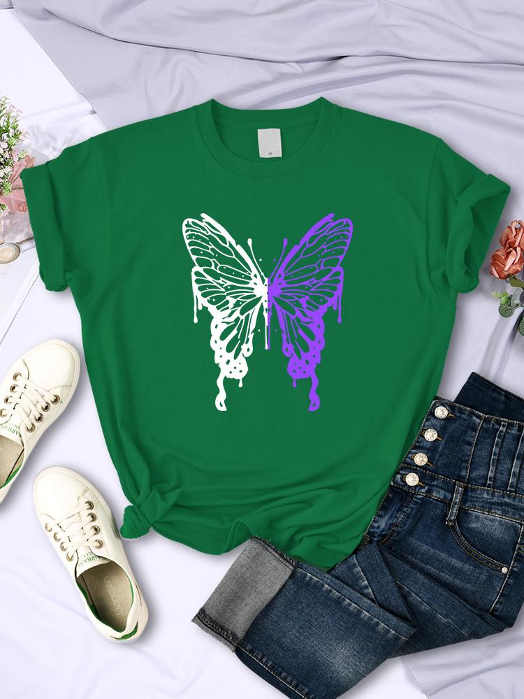 White And Purple Butterflies Personality Funny Print T-Shirt Women Summer Breathable Short Sleeve Soft Comfortable T Shirt Tees