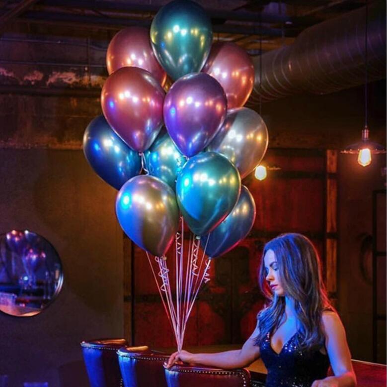 5 Pcs Glossy Metal Pearl Latex Balloons Thick Chrome Metallic Colors Air Balls Birthday Party Decor