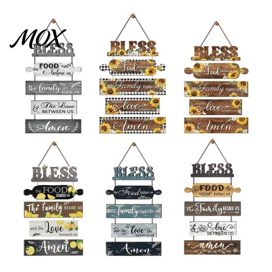 Decorative Wooden Letters for Wall Kitchen Decor, 5 Panel Bless Food Family Love Splicing Art Hanging Sign, Farmhouse Dining Room Living Pastoral