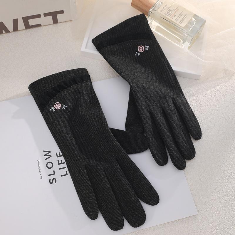 Warm Gloves Single Layer Women's Elegant Lace Houndstooth Outdoor Riding Cold Proof and Wind Proof Touch Screen Autumn and Winter Gloves