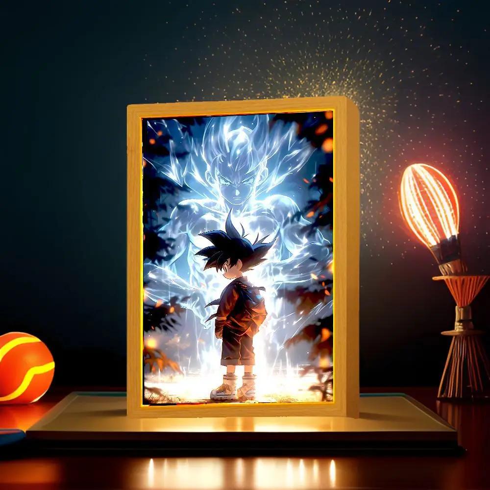 Anime Figure Light Painting Photo Frame Dragon Ball Goku Led Night Lamp Bedside Table Decorate Christmas Gifts Moon Z Round Sensory Compression Bouncy