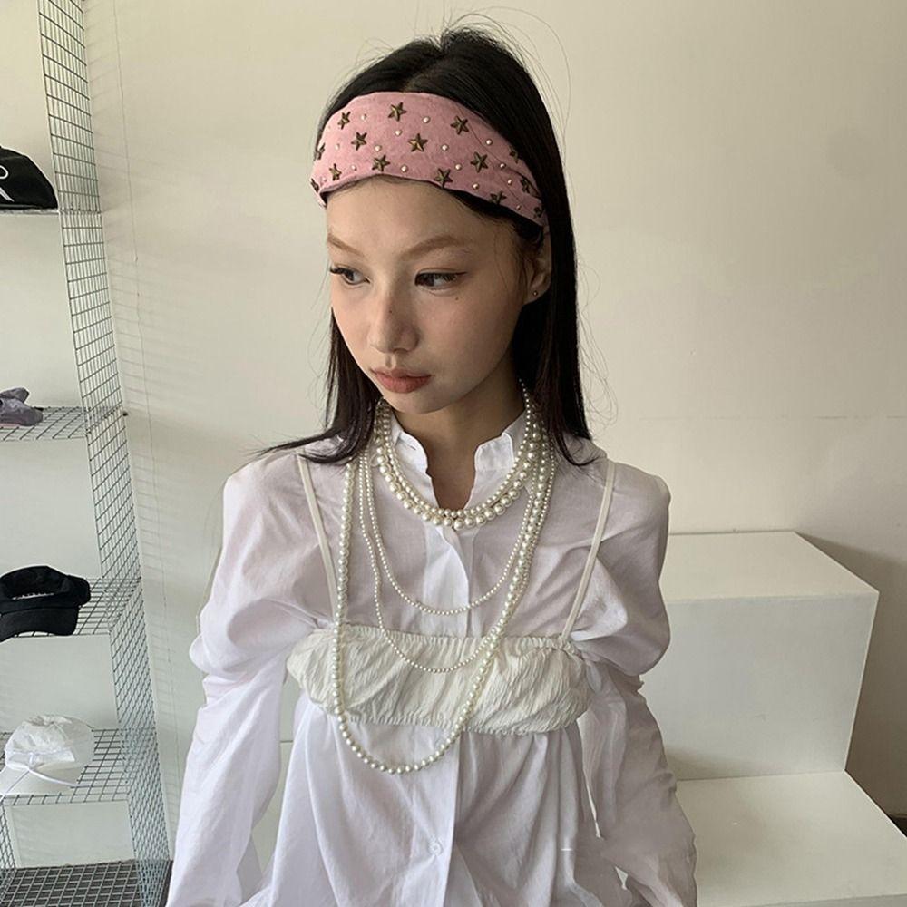 Colth Wide Star Rivet Headband Spicy Girl Retro Hair Hoop Wide Edge Hairband  Makeup