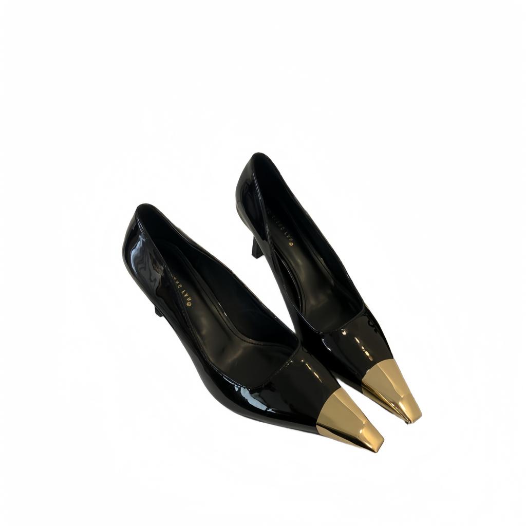 2025 New European and American Fashion Pointed High Heels Metal Toe Head 7 Cm Royal Sister Style Temperament Single Shoes
