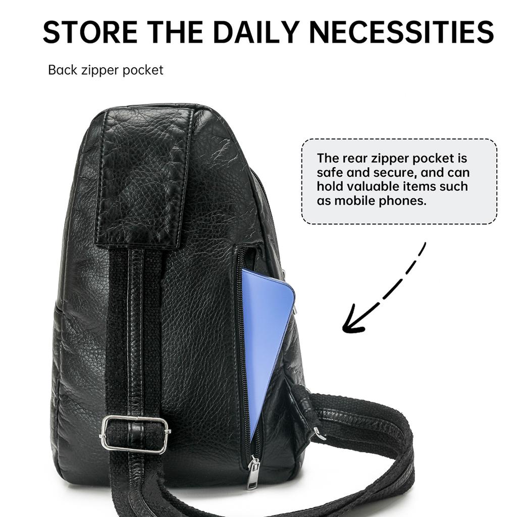 New Women's Chest Bag, Soft Leather Multifunctial Backpack, Trendy Waterproof Shoulder Bag