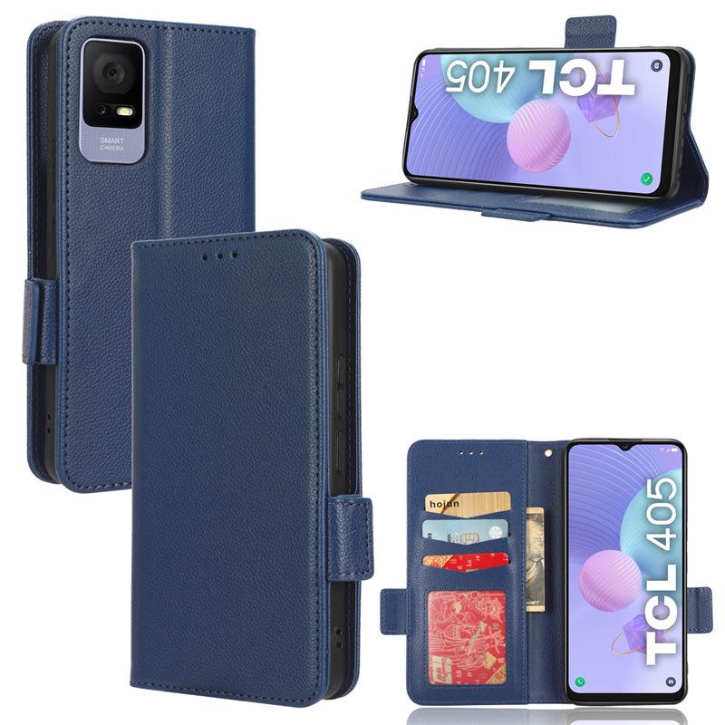 TCL 408 Leather Case, Flip Card Holder with Lanyard and Lychee Pattern