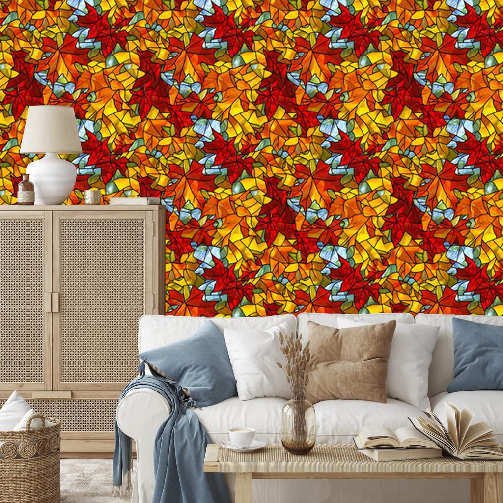 Stained Glass Wallpaper Red and Gold for Living Room and Bedroom 50x1000