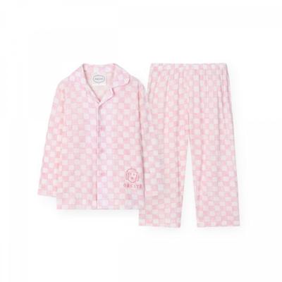 Kids Long Sleeve Pajama Set Mild Border Pink H205