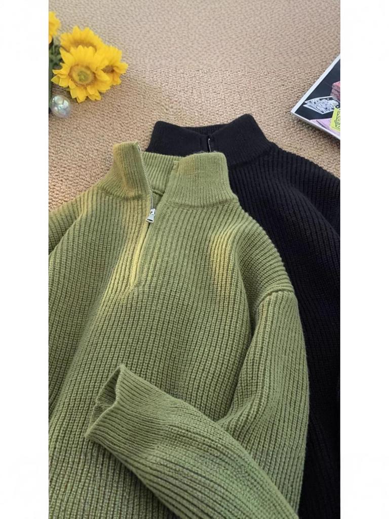 Men's Autumn Cityboy High-Neck Half-Zip Pullover - Japanese Lazy Style Versatile Knitwear