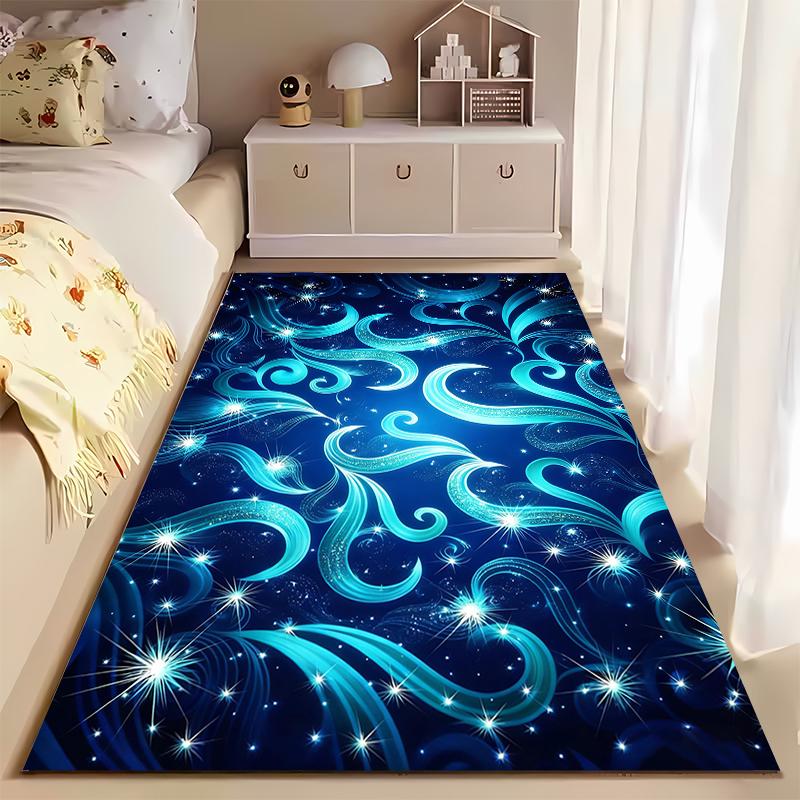 Abstract Blue Swirls and Stars Rug, Modern Living Room Carpet Decor Suitable for use as an anti-slip for living room bedroom sofas