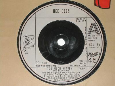 7inch Record BEE GEES - Too Much Heaven RSO25 RSO 1978 UK Pop Used