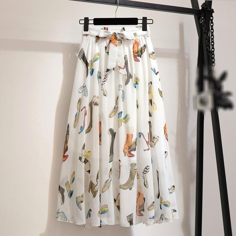 

Женская богемная длинная юбка с цветочным принтом, летние пляжные солнечные юбки, шифоновая юбка с высокой талией и цветочным бантом