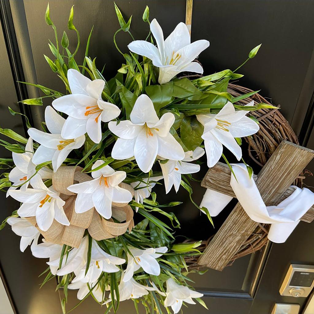 Vårdekoration Påskkrans Med Kors Fluga, Rustik Vinranka Vårkrans Dekorering DIY Påsk Ytterdörrkrans Dekoration