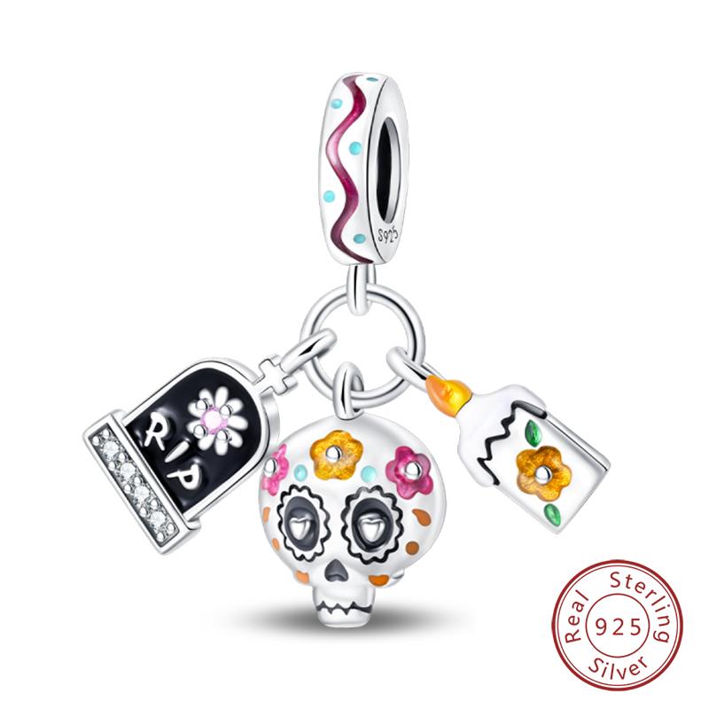 Copper Halloween Luminous Skull Little Elf Spider Bat Charms Beads Fit Qikaola Original Bracelets Diy Jewelry