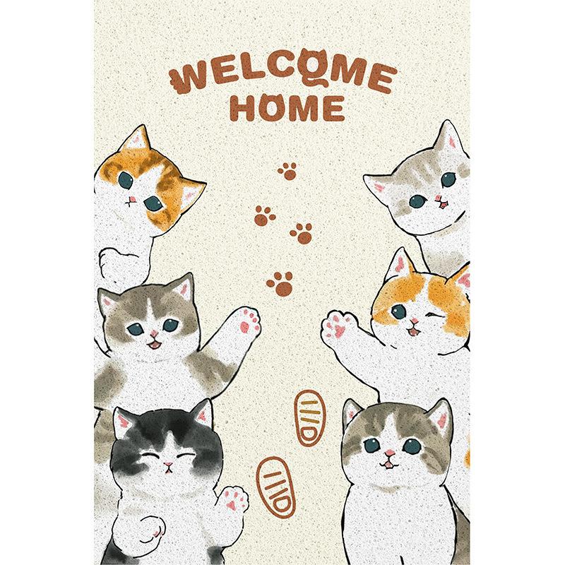 Cartoon Cat Silk Circle Porch Shoe Changing Area Foot Pad Household Easy Cleaning Non-Slip Pad Can Be Cut Into The Door Floor Mat