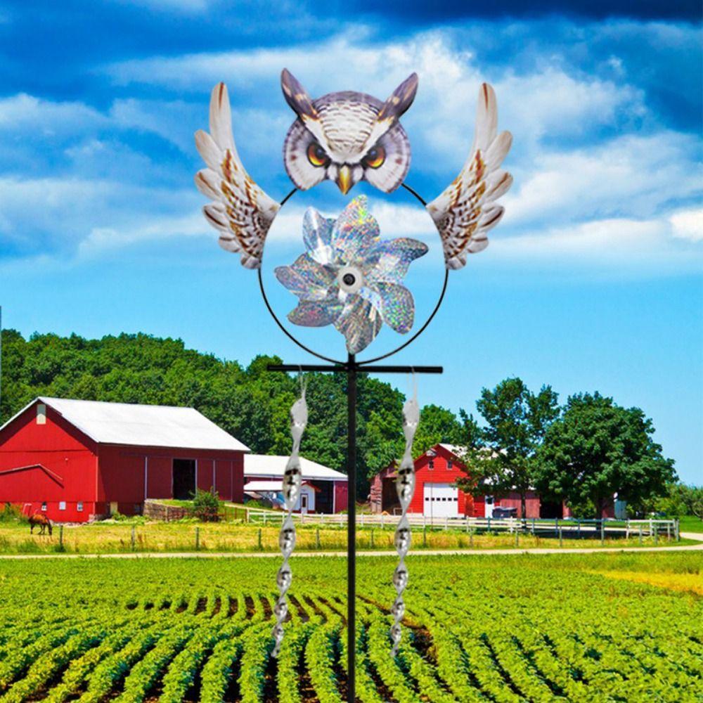 

1 Set Handmade Owl Wind Spinner Cartoon Iron Rotating Wind Chime Owl Bird-repelling Windmill Garden 1 Set