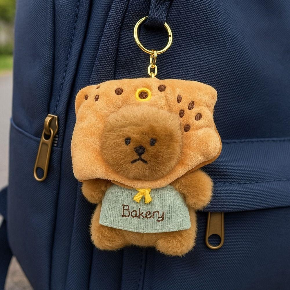 Funny Doughnut Animal Pendant Soft Plush Doll Keychain Kawaii Baking Capybara Key Ring Ornament