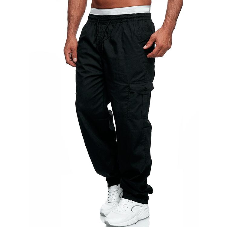 

Мужские весенне-летние повседневные свободные прямые брюки с несколькими карманами, мужские черные, зеленые, синие комбинезоны, уличные брюки, брюки для фитнеса XL чёрный