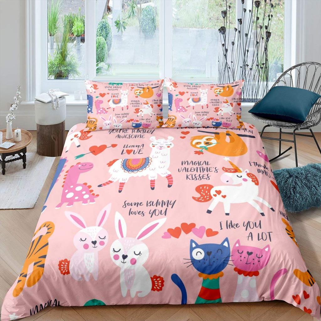 Kids Cartoon Rabbit Carrot King Queen Duvet Cover Boys Girls Cute Bunny Bedding Set Animal Quilt Cover Polyester Comforter Cover