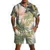 Men's Casual Printed Top and Drawstring Shorts Set Lightweight Breathable Set for Summer