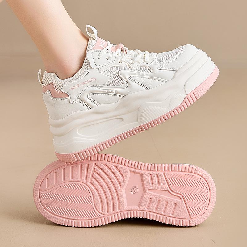 Fashion 8.5CM White Genuine Leather Women's Casual Woman Vulcanize Sneakers Breathable Meah Sport Walking Platform Flats Running Shoes