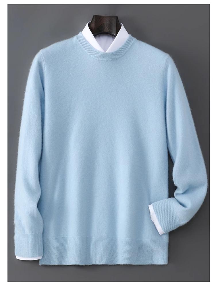 Men's Plus Size 100% Pure Wool Round Neck Cashmere Sweater - Autumn/Winter Casual Knit Pullover