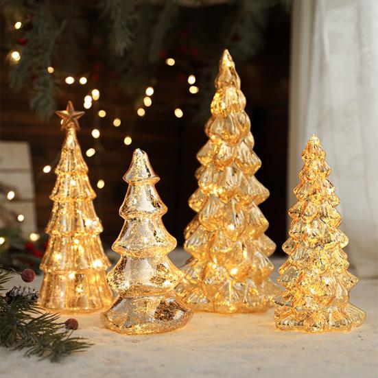 Glitter Christmas Tree Table Lamp LED Light-Up Decoration with Star Topper Festive Centerpiece for Home & Office Decor