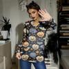 Women's Casual Fashion Sexy Comfort Halloween Printed V-Neck Button Long Sleeve