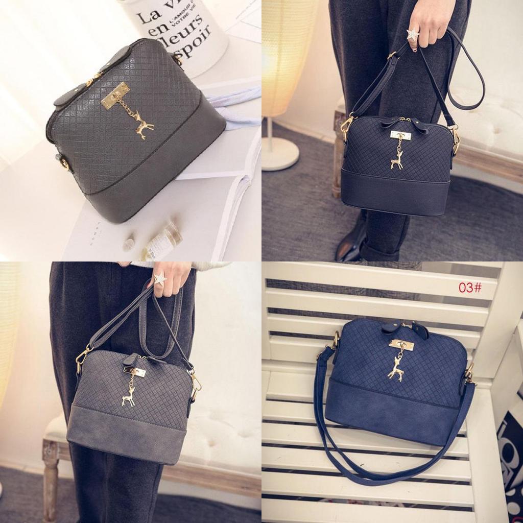 Elegant Square Grid Deer Pendant Shoulder Bag Messenger Tote Women With Premium Pu Leather