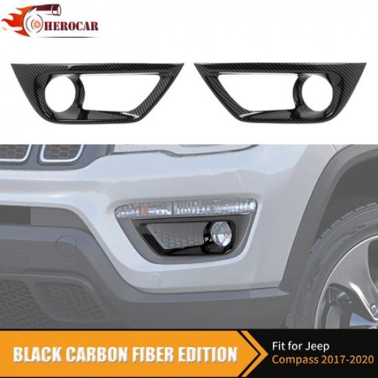2PCS Carbon Fiber Front Fog Light Lamp Trim for Jeep Compass 2017-20 Accessories