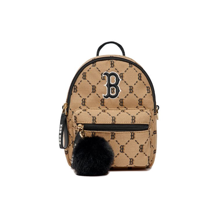 MLB Monogram Series Classic Floral Print Zipper Backpack Women Backpacks Khaki 7ABKM032N-43BGS Khaki