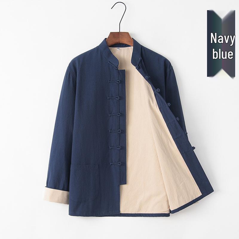 Men's Cotton Linen Tang Suit Jacket - Double-Layer, Chinese Style for All Seasons