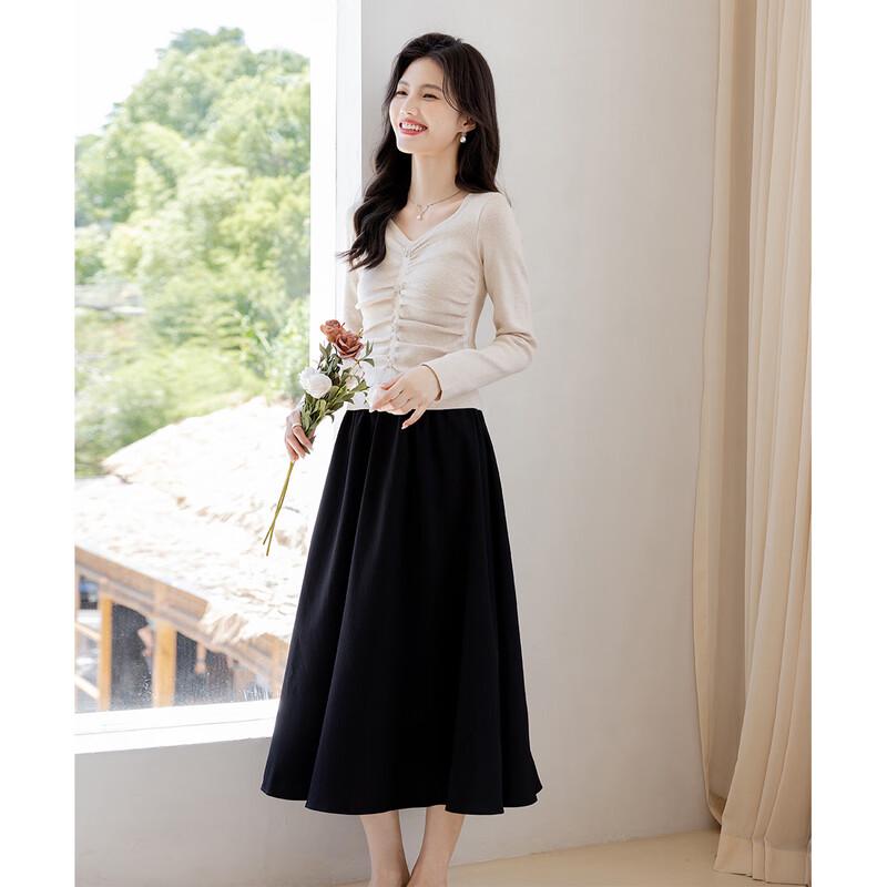 MOCANA Women's Elegant Long-Sleeve Midi Dress