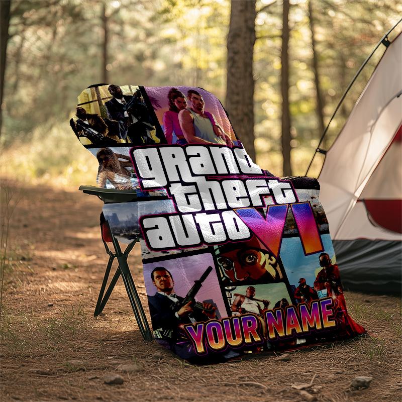 1pc Personalized Name GTA Theme Blanket - Digital Print, Polyester, Cozy for All Seasons, Perfect for Outdoor, and Travel