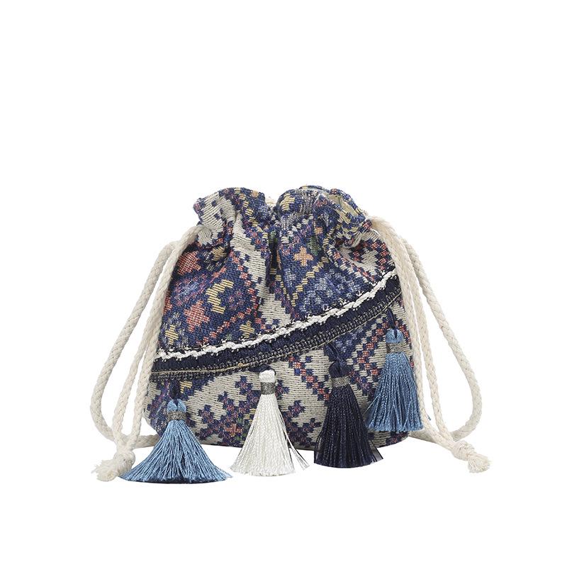 Ethnic Style Women's Tassel Drawstring Crossbody Bag