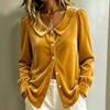 Langarm-Samtshirt Knopfleiste Französischer Kragen Herbst Winter Bluse