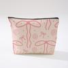 Pink Bowknot Zipper Storage Bag Travel Portable Wash Pouch Student Pencil Case Multi-Purpose Organizer for Women