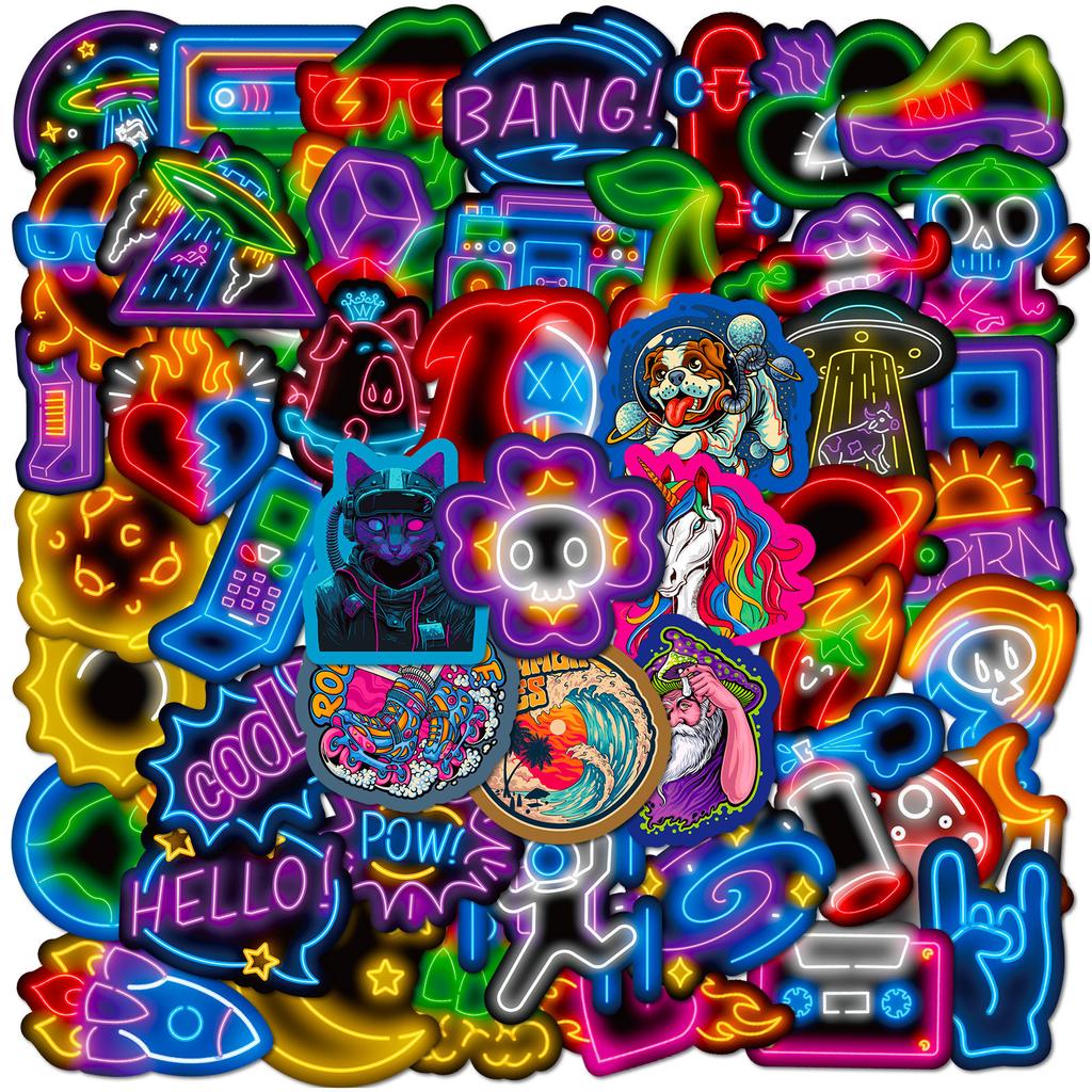 50-300 Neon Stickers Dark Night DIY Neon Doodle Personalized Colorful Creative Car Stickers