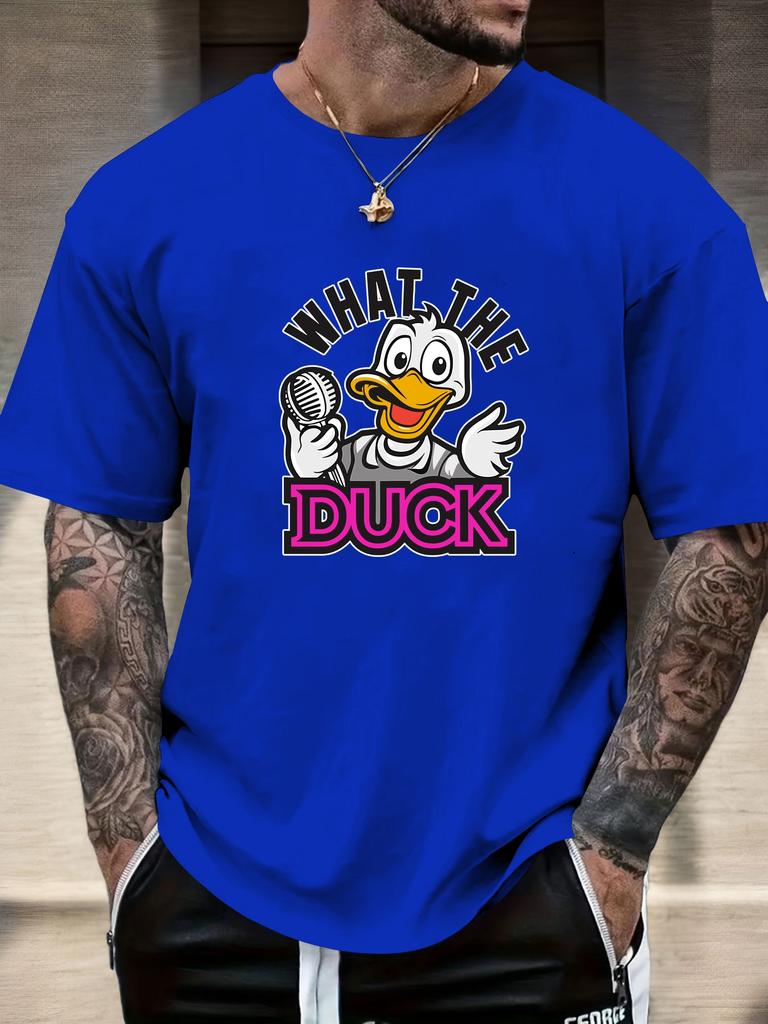 Mens WHAT THE DUCK Cartoon Duck Graphic Cotton TShirt Short Sleeve Breathable Comfort Fit Soft Light Casual Daily Wear Top