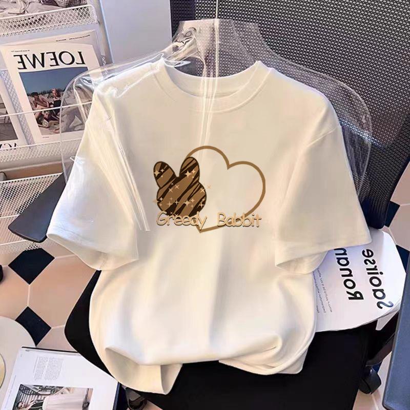 Cotton Short-sleeved T-shirt Women's Thin Summer Korean Version Trendy Loose Front Shoulder Round Neck Half-sleeved Women's T-shirt Top Versatile