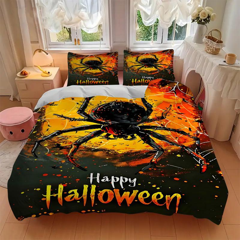 3pcs Halloween Spider Duvet Cover Set, Cover For Bedroom Guest Room (1 Duvet Cover + 2 Pillowcase, Without Quilt), yy250922108