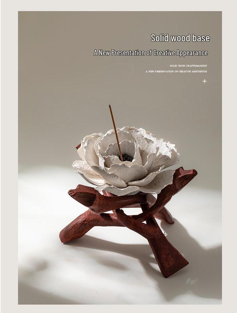 Xichun Handcrafted Ceramic Flower Incense Holder & Aroma Diffuser - Creative Table Ornament Niche Gift
