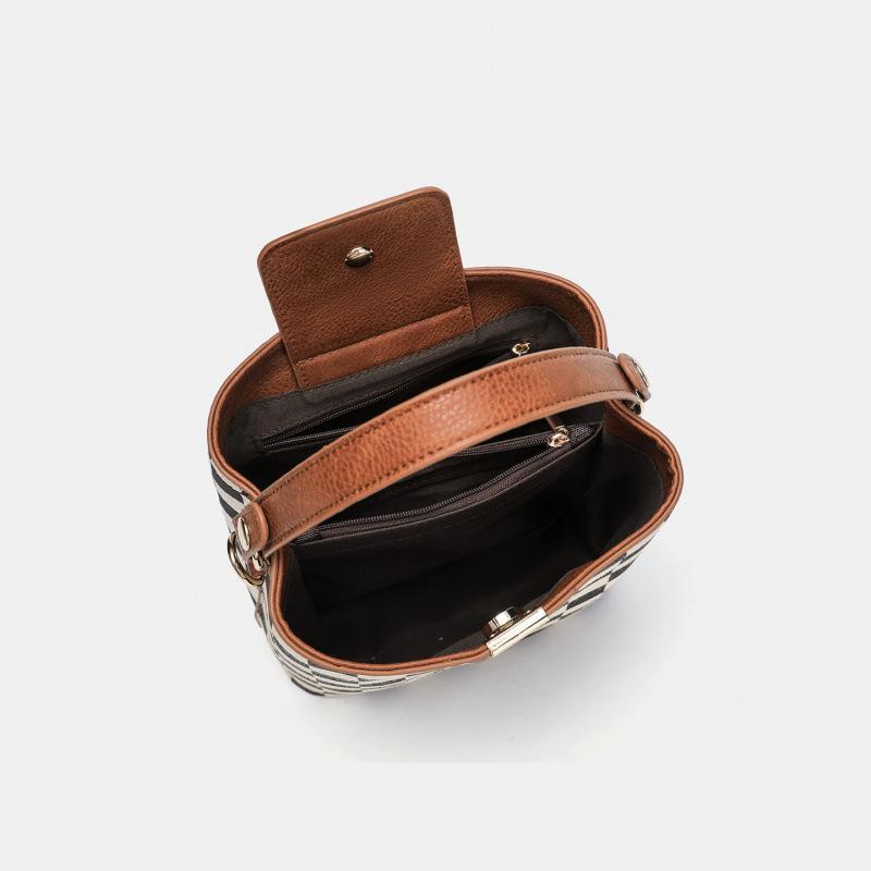 Borsa da Donna Retrò a Scacchiera Borsa a Secchiello Portamanico Grande Capacità Borsa a Spalla/Messenger Borsa Casual Coreana in Tela