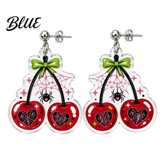 Versatile Daily Earrings 1 Pair Acrylic Cherry for Women 2D Fruit Dangle Drop Creative Spider Jewelry with Web And Bow Punk Halloween Party Charming