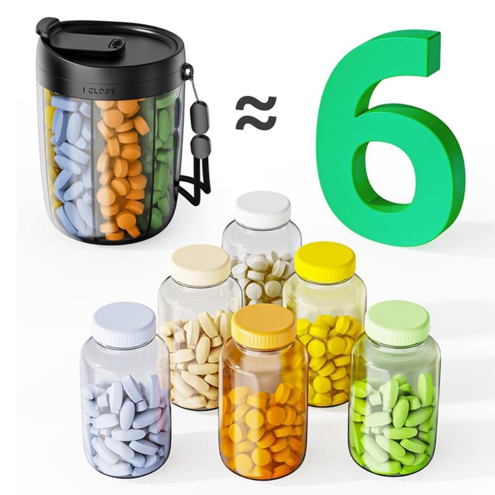 Transparent Pill Large Organizer 6 Grids Pill Dispenser Bottle for Home Office