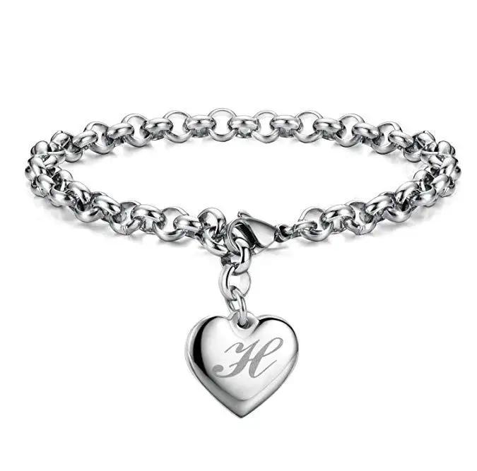 New Copper noble Heart 26 Letteres chain Bracelets for women Fashion Designer party wedding Jewelry gifts