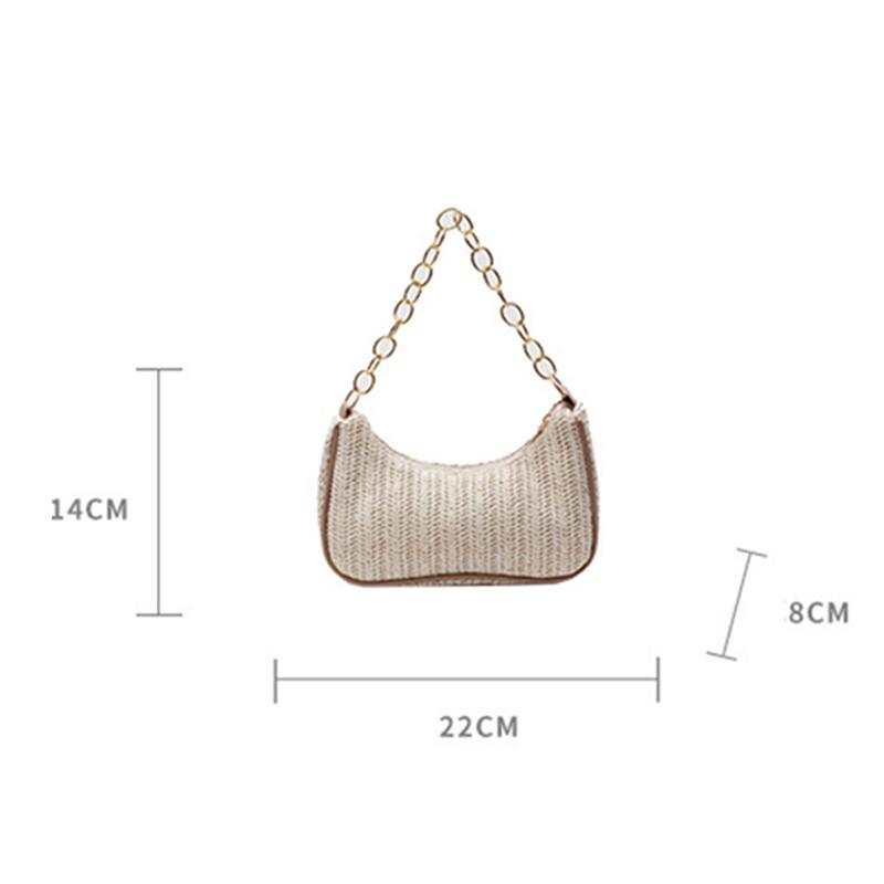 Borsa a Mano Intrecciata in Erba Casual Luna Nuova Moda Donna Borsa da Spiaggia a Spalla Catena Spessa Stile di Strada Personalizzato