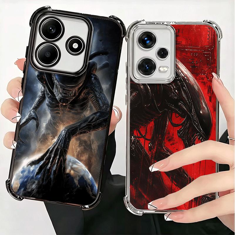 Cool A-Alien X-Xenomorph Plating Phone Case For Xiaomi Redmi Note 14 15 Pro Plus 13 12 11 11S 11T 10 9S 9 5G Anti-Fall Airabag C